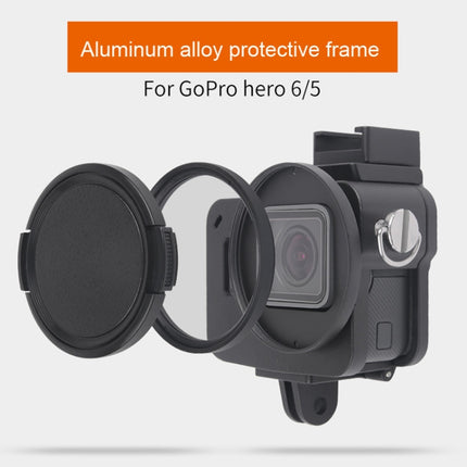 Housing Shell CNC Aluminum Alloy Protective Cage with Insurance Frame & 52mm UV Lens for GoPro HERO7 Black /6 /5 (Blue)-garmade.com