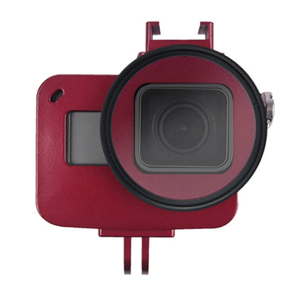 Housing Shell CNC Aluminum Alloy Protective Cage with Insurance Frame & 52mm UV Lens for GoPro HERO7 Black /6 /5 (Red)-garmade.com
