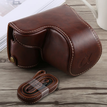 Full Body Camera PU Leather Case Bag with Strap for Sony A5100 (Coffee)-garmade.com