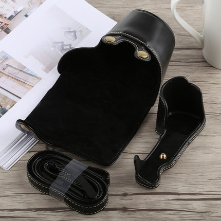 Full Body Camera PU Leather Case Bag with Strap for Sony A6300(Black)-garmade.com