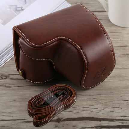 Full Body Camera PU Leather Case Bag with Strap for Sony A6300(Coffee)-garmade.com