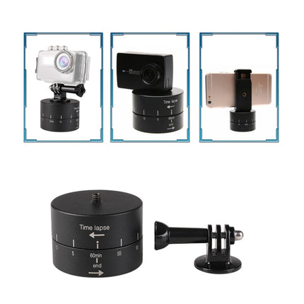 360 Degree Auto Rotation 60 Minutes Time Lapse Stabilizer Tripod Head Adapter for GoPro(Black)-garmade.com