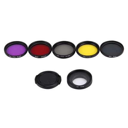 JUNESTAR 7 in 1 Proffesional 37mm Lens Filter(CPL + UV + ND4 + Red + Yellow + FLD / Purple) & Lens Protective Cap for GoPro HERO4 / 3+ / 3 Sport Action Camera-garmade.com