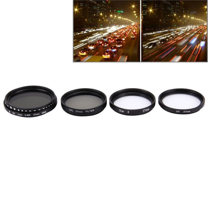 JUNESTAR 4 in 1 Proffesional 37mm Lens Filter(CPL + UV + ND2-400 + Star 8) for GoPro & Xiaomi Xiaoyi Yi Sport Action Camera-garmade.com