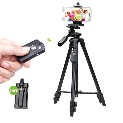 YUNTENG VCT-5208RM Aluminum Magnesium Alloy Leg Tripod Mount with Bluetooth Remote Control & Tripod Head & Phone Clamp for SLR Camera & Smartphones, Height: 125cm-garmade.com