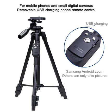 YUNTENG VCT-5208RM Aluminum Magnesium Alloy Leg Tripod Mount with Bluetooth Remote Control & Tripod Head & Phone Clamp for SLR Camera & Smartphones, Height: 125cm-garmade.com