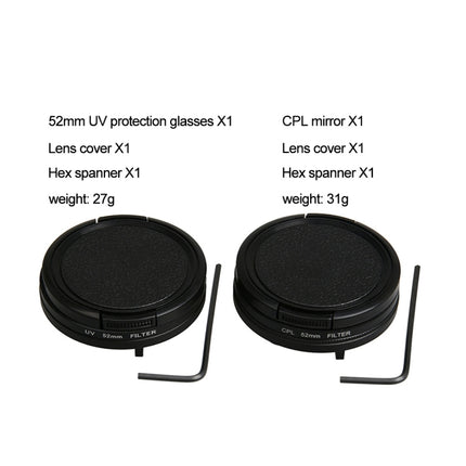 For GoPro HERO5 Proffesional 52mm Lens Filter(CPL Filter + Lens Protective Cap + Hex Spanner) & (UV Filter + Lens Protective Cap + Hex Spanner)-garmade.com