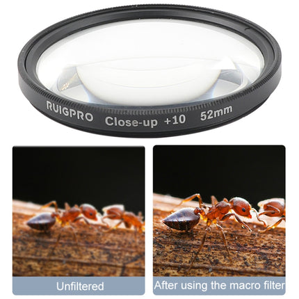 RUIGPRO for GoPro HERO 7/6 /5 Professional 52mm 10X Close-up Lens Filter with Filter Adapter Ring & Lens Cap-garmade.com