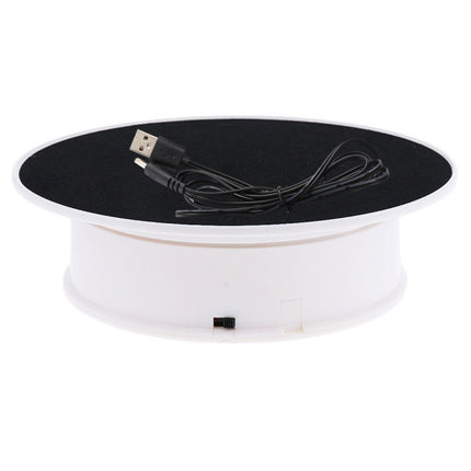 20cm 360 Degree Electric Rotating Turntable Display Stand Photography Video Shooting Props Turntable, Load 1.5kg, Powered by Battery & USB(White + Black)-garmade.com