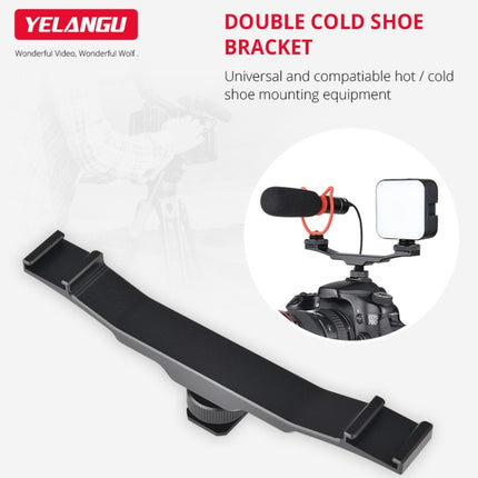 YELANGU YLG0702A Dual Cold Hot Shoe Mount Adapter Aluminum Alloy Extension Bracket (Black)-garmade.com