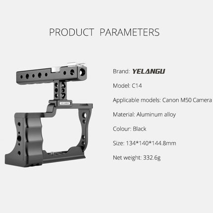 YELANGU C14 YLG0714A Video Camera Cage Stabilizer with Handle for Canon EOS M50(Black)-garmade.com