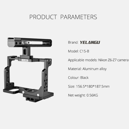 YELANGU C15-B YLG0711A-A Video Camera Cage Stabilizer with Handle for Nikon Z6 / Z7(Black)-garmade.com
