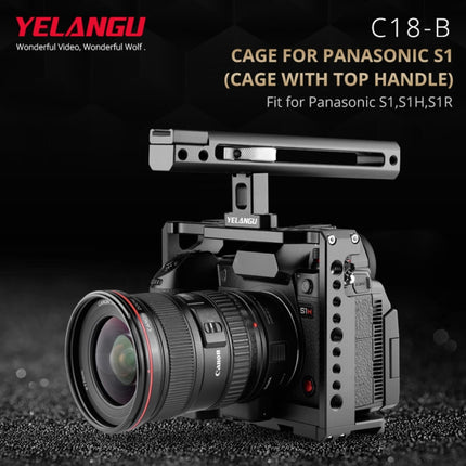 YELANGU C18 YLG0915A-B Video Camera Cage Stabilizer with Handle for Panasonic Lumix DC-S1H / DC-S1 / DC-S1R (Black)-garmade.com