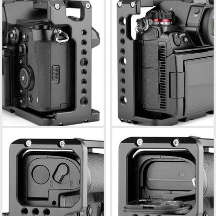 YELANGU C18 YLG0915A-C Video Camera Cage Stabilizer with Handle & Rail Rod Mount for Panasonic Lumix DC-S1H / DC-S1 / DC-S1R(Black)-garmade.com