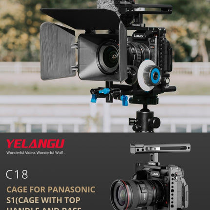 YELANGU C18 YLG0915A-C Video Camera Cage Stabilizer with Handle & Rail Rod Mount for Panasonic Lumix DC-S1H / DC-S1 / DC-S1R(Black)-garmade.com