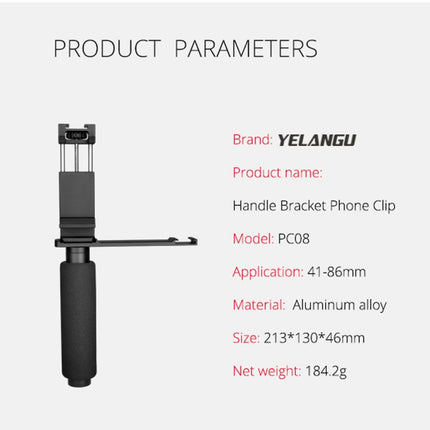 YELANGU PC08 YLG0117A Handheld Grip Holder Bracket with Mobile Phone Metal Clamp (Black)-garmade.com