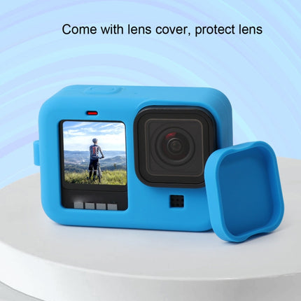 For GoPro HERO10 Black / HERO9 Black Silicone Protective Case Cover with Wrist Strap & Lens Cover(Black)-garmade.com
