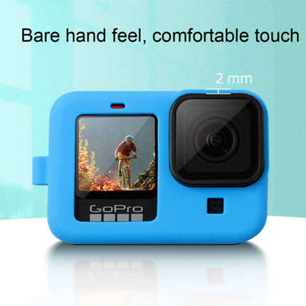 For GoPro HERO10 Black / HERO9 Black Silicone Protective Case Cover with Wrist Strap & Lens Cover(Blue)-garmade.com