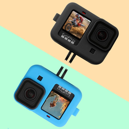 For GoPro HERO10 Black / HERO9 Black Silicone Protective Case Cover with Wrist Strap & Lens Cover(Black)-garmade.com