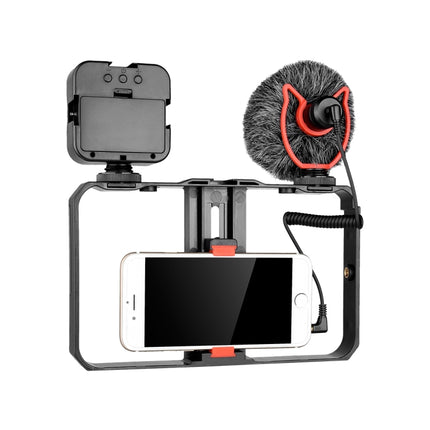 YELANGU PC202 YLG1801B Vlogging Live Broadcast LED Selfie Light Smartphone Video Rig Handle Stabilizer Bracket Kits with Microphone & Fill Light-garmade.com
