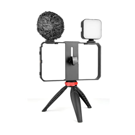 YELANGU PC204 YLG1801D Vlogging Live Broadcast LED Selfie Light Smartphone Video Rig Handle Stabilizer Bracket Kits with Microphone & Tripod-garmade.com