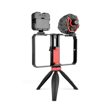 YELANGU PC204 YLG1801D Vlogging Live Broadcast LED Selfie Light Smartphone Video Rig Handle Stabilizer Bracket Kits with Microphone & Tripod-garmade.com
