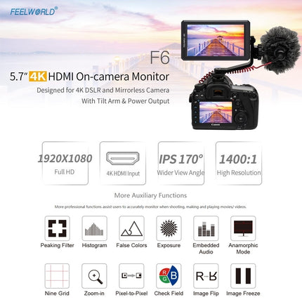FEELWORLD F6 1920x1080 5.5 inch IPS Screen HDMI 4K Camera Field Monitor-garmade.com