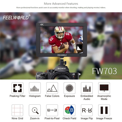 FEELWORLD FW703 1920x1200 7 inch IPS Screen HDMI 4K SDI Broadcast Camera Field Monitor-garmade.com