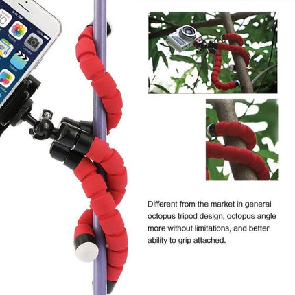 Mini Octopus Flexible Foam Tripod Holder with Phone Clamp & Remote Control (Red)-garmade.com