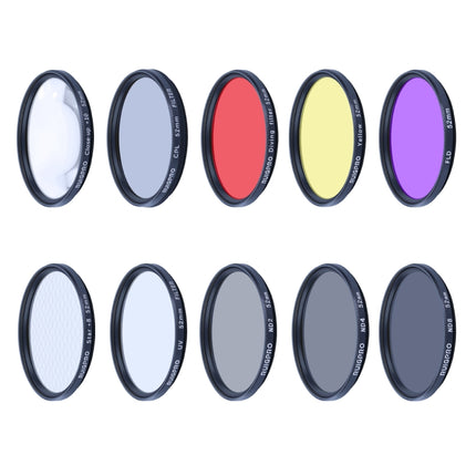 RUIGPRO for GoPro HERO10 Black / HERO9 Black Professional 52mm 52mm 10 in 1 UV+ND2+ND4+ND8+Star 8+ +CPL+Yellow/Red/Purple+10X Close-up Lens Filter with Filter Adapter Ring & Lens Cap-garmade.com