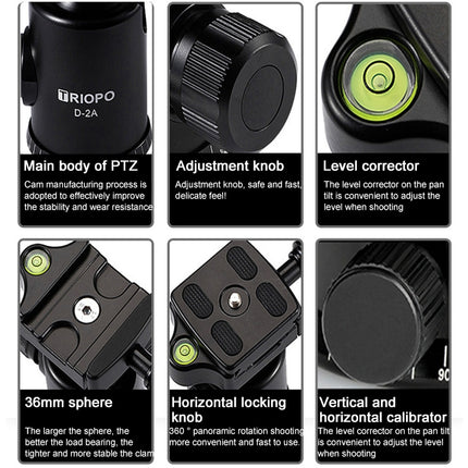 TRIOPO 853 Adjustable Portable Carbon Fiber Tripod with D2-A Ball Head for SLR Camera-garmade.com