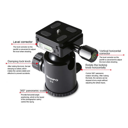 TRIOPO T259G+Q2 Adjustable Portable Carbon Fiber Tripod with Q-2 Ball Head for SLR Camera-garmade.com