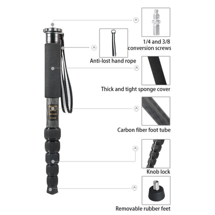 BEXIN P306C Portable Travel Outdoor DSLR Camera Carbon Fiber Monopod Holder (Black)-garmade.com