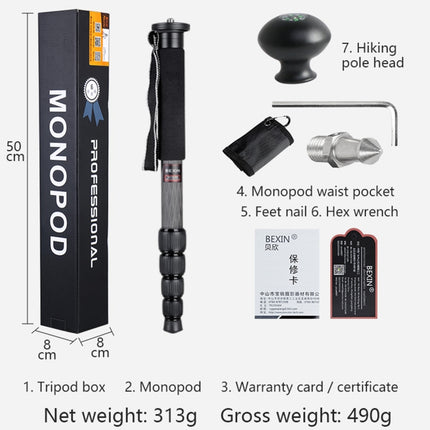 BEXIN MCS285 Portable Travel Outdoor DSLR Camera Carbon Fiber Monopod Holder (Black)-garmade.com