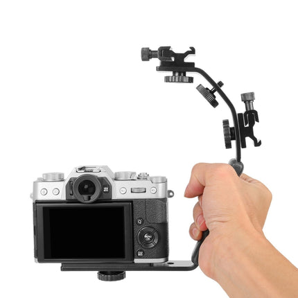 L-Shaped Aluminum Flash Bracket Camera Holder (Black)-garmade.com
