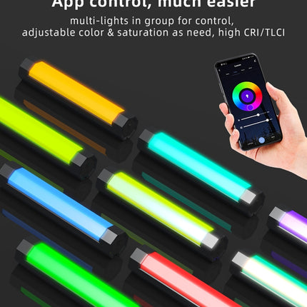 LUXCeO RGB Colorful Photo LED Stick Video Light APP Control Adjustable Color Temperature Waterproof Handheld LED Fill Light with Remote Control(Black)-garmade.com