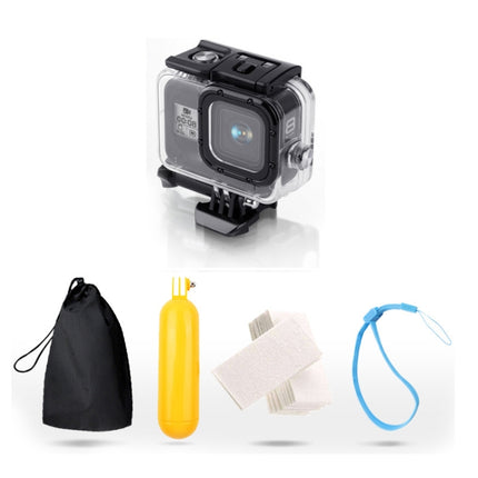 For GoPro HERO8 Black 45m Waterproof Housing Protective Case with Buckle Basic Mount & Screw & Floating Bobber Grip & Strap & Anti-Fog Inserts(Transparent)-garmade.com