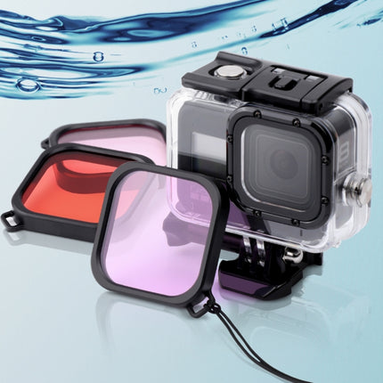 For GoPro HERO8 Black 45m Waterproof Housing Protective Case with Buckle Basic Mount & Screw & (Purple, Red, Pink) Filters & Floating Bobber Grip & Strap & Anti-Fog Inserts (Black)-garmade.com