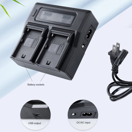 LCD Display Dual Channel Battery Charger with USB Port for Sony NP-F990/NP-F550/NP-F550 Battery, US Plug (Black)-garmade.com