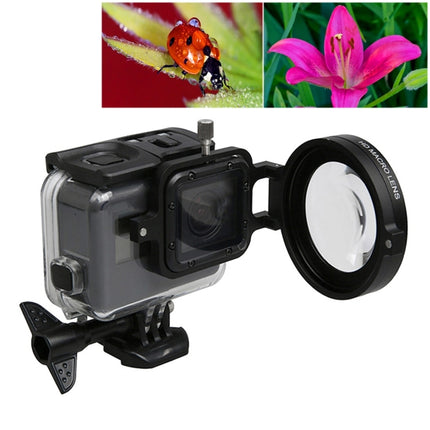 For GoPro HERO5 Sport Action Camera Professional 58mm 16X Macro Lens Close-up Filter with Lens Base & Adapter Ring & Lens Protective Cap & Anti-lost Hand Strap & Cleaning Cloth-garmade.com