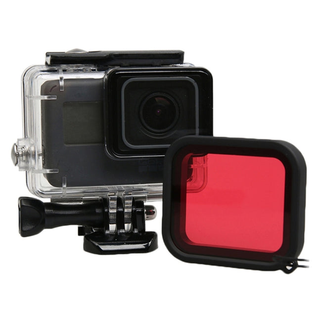 For GoPro HERO5 30m Waterproof PC & ABS Housing Protective Case + Camera Lens Red Quadrate Filter with Buckle Basic Mount & Long Screw & Anti-lost Hand Strap-garmade.com