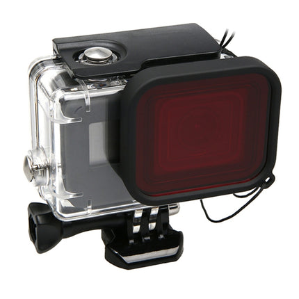 For GoPro HERO5 30m Waterproof PC & ABS Housing Protective Case + Camera Lens Red Quadrate Filter with Buckle Basic Mount & Long Screw & Anti-lost Hand Strap-garmade.com