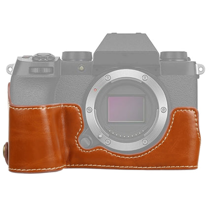 1/4 inch Thread PU Leather Camera Half Case Base for FUJIFILM X-S10 (Brown)-garmade.com