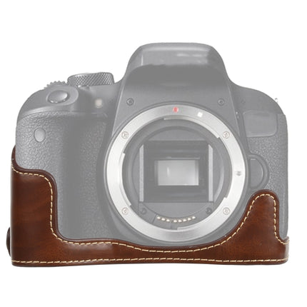 1/4 inch Thread PU Leather Camera Half Case Base for Canon EOS 77D / 800D(Coffee)-garmade.com