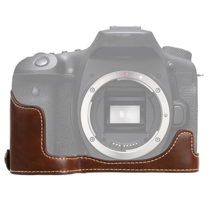 1/4 inch Thread PU Leather Camera Half Case Base for Canon EOS 90D (Coffee)-garmade.com