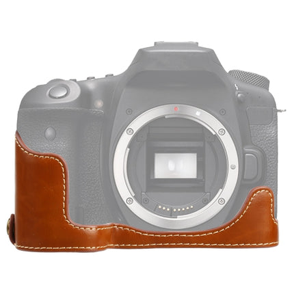 1/4 inch Thread PU Leather Camera Half Case Base for Canon EOS 90D (Brown)-garmade.com