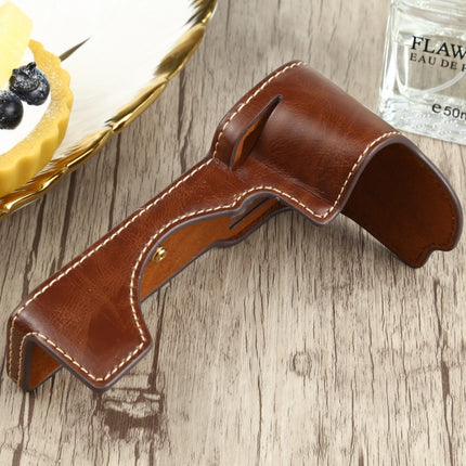 1/4 inch Thread PU Leather Camera Half Case Base for Sony ILCE-7C/A7C (Coffee)-garmade.com