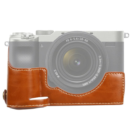 1/4 inch Thread PU Leather Camera Half Case Base for Sony ILCE-7C/A7C (Brown)-garmade.com