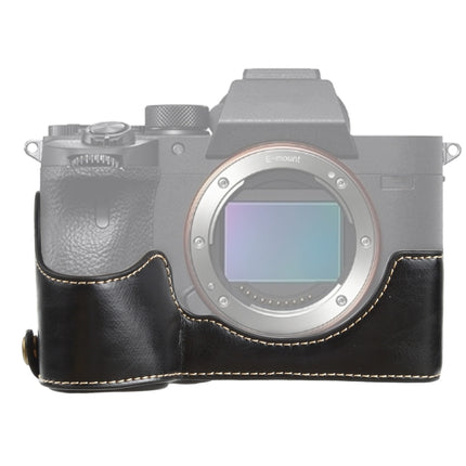 1/4 inch Thread PU Leather Camera Half Case Base for Sony ILCE-7RM4 / A7RM4 / A7R IV (Black)-garmade.com