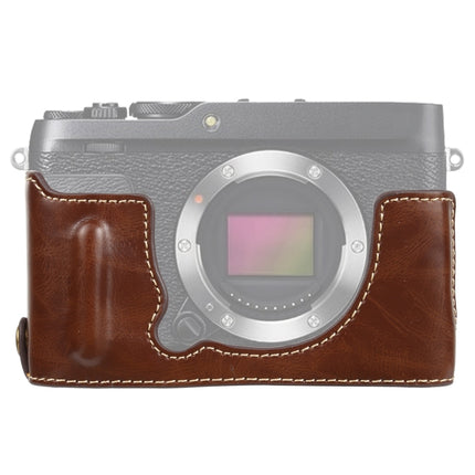 1/4 inch Thread PU Leather Camera Half Case Base for FUJIFILM XE4 (Coffee)-garmade.com
